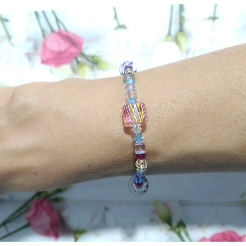 Ladies Multicolor Beaded Sterling Silver 925 Clasp Bracelet